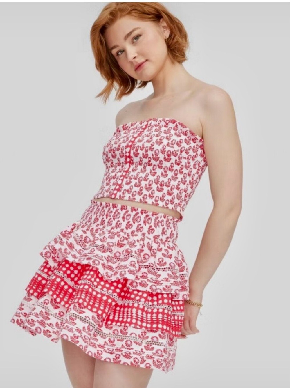 NWT Roller Rabbit/Target Red and White Tiered Mini Skirt
